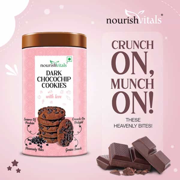 Nourishvitals Dark Chocochip Chocolate Cookies Heavenly Bites Crunchy Delights Genius Snack 120G