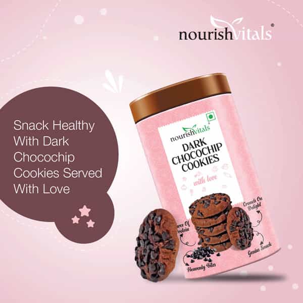 Nourishvitals Dark Chocochip Chocolate Cookies Heavenly Bites Crunchy Delights Genius Snack 120G