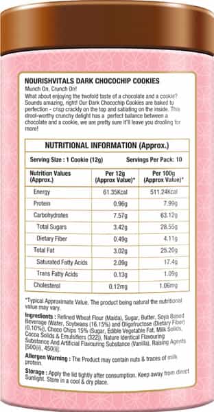 Nourishvitals Dark Chocochip Chocolate Cookies Heavenly Bites Crunchy Delights Genius Snack 120G