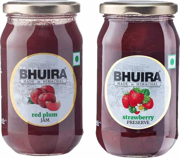 Bhuira All Natural Strawberry & Rosemary Preserve And Red Plum Jam- 240 Gm X 2 - Pack Of 2