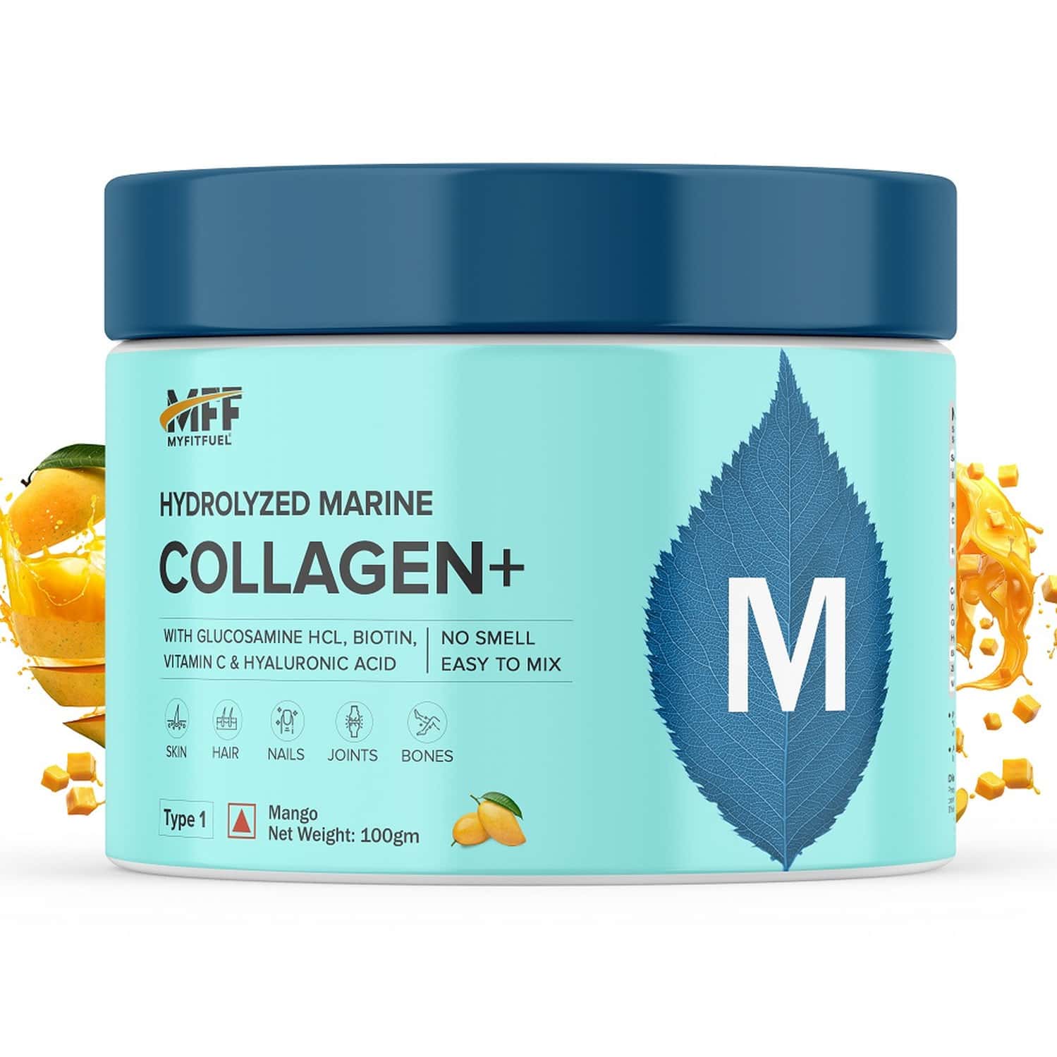 Myfitfuel Hydrolyzed Marine Collagen +glucosamine | Hyaluronic | Biotin | Vitamin C (100gm | Mango)