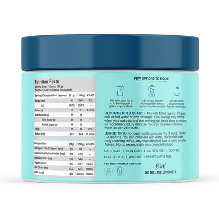 Myfitfuel Hydrolyzed Marine Collagen +Glucosamine | Hyaluronic | Biotin | Vitamin C (100gm | Mango)