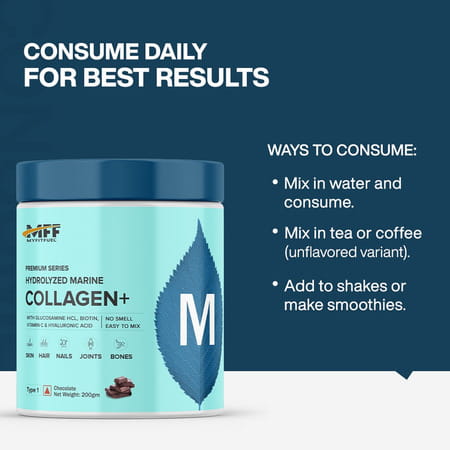 Myfitfuel Hydrolyzed Marine Collagen +Glucosamine | Hyaluronic | Biotin | Vitamin C (100gm | Mango)
