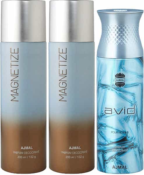Ajmal 2 Magnetize For Unisex And 1 Avid For Men Deodorants Each 200Ml Combo Pack Of 3 (Total 600Ml)