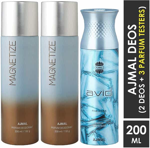 Ajmal 2 Magnetize For Unisex And 1 Avid For Men Deodorants Each 200Ml Combo Pack Of 3 (Total 600Ml)