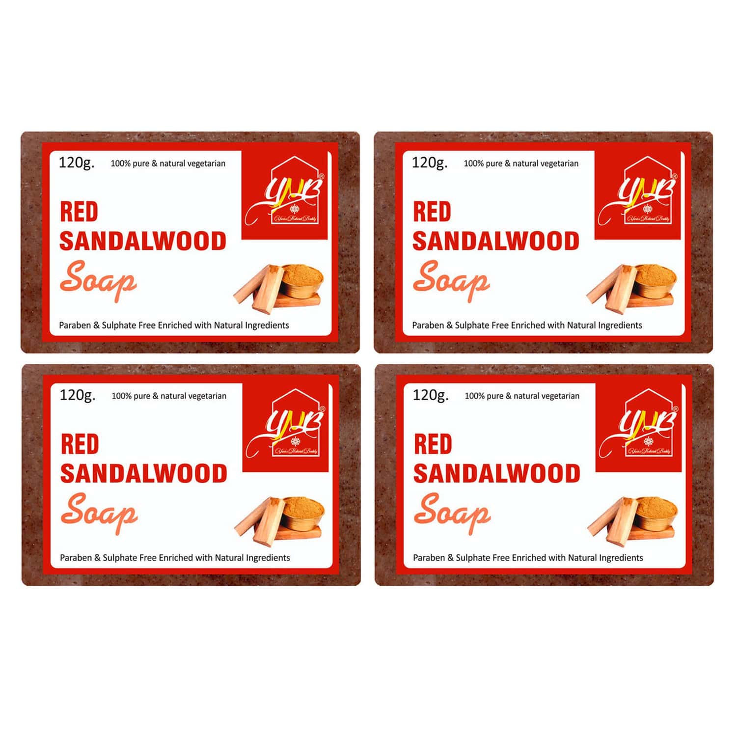 Ynb Yours Natural Buddy Organic Red Sandalwood Handmade Sls & Paraben Free Soap 120g (pack Of 4)