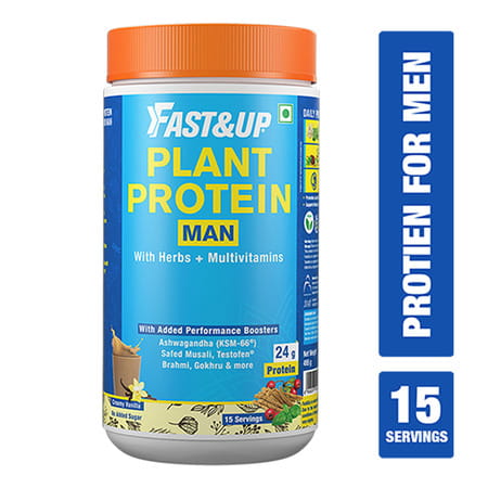 Fast&Up Plant Protein For Man - Vegan Protein Drink For Man - Creamy Vanilla Flavor -15 Servings