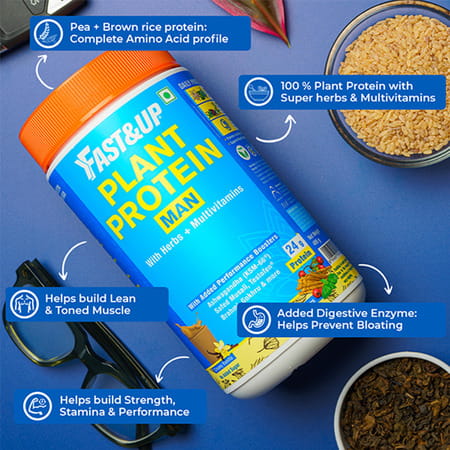 Fast&Up Plant Protein For Man - Vegan Protein Drink For Man - Creamy Vanilla Flavor -15 Servings