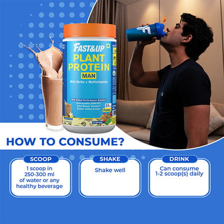 Fast&Up Plant Protein For Man - Vegan Protein Drink For Man - Creamy Vanilla Flavor -15 Servings