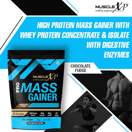 Musclexp Pro Mass Gainer Chocolate Fudge 1Kg Pouch (2.2 Lb)