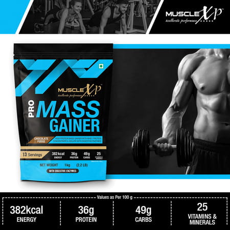 Musclexp Pro Mass Gainer Chocolate Fudge 1Kg Pouch (2.2 Lb)