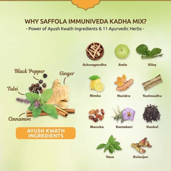 Saffola Immuniveda Kadha Mix- 80G (20 Sachets X 4G ) | Immunity Booster Herbal Tea With Ayush Kwath