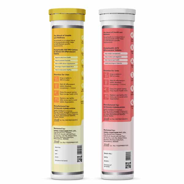 Fixuphealth Calcium 500Mg Vitamin D3 20 Tablets & Apple Cider Vinegar With Vitamin B6 B12 15 Tablets