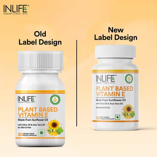 Inlife Plant Based Natural Vitamin E Oil For Face Hair Skin And Immunity Women &Men-30 Veg Capsules