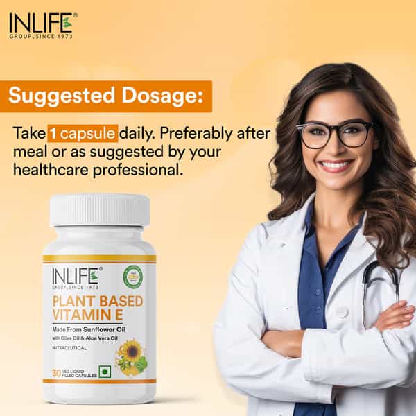 Inlife Plant Based Natural Vitamin E Oil For Face Hair Skin And Immunity Women &Men-30 Veg Capsules
