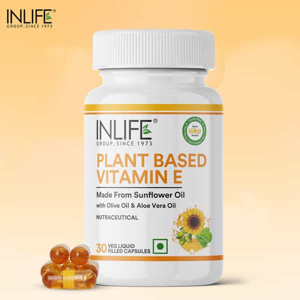 Inlife Plant Based Natural Vitamin E Oil For Face Hair Skin And Immunity Women &Men-30 Veg Capsules