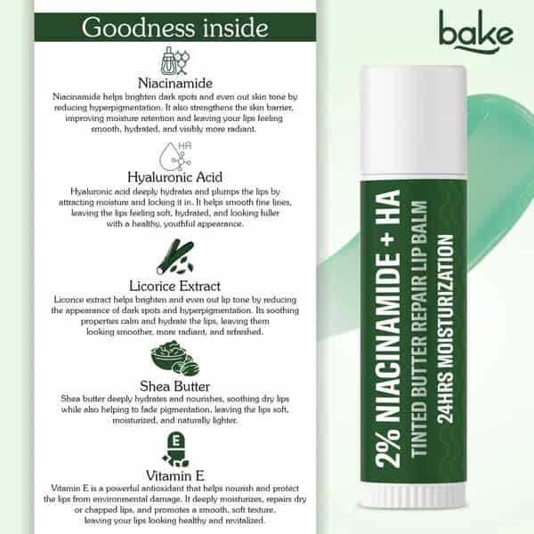 Bake 2% Niacinamide + Hyaluronic Tinted Brightening Lip Balm For Dry Lips (5G)