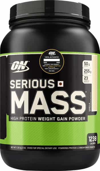 Optimum Nutrition (On) Serious Mass Weight Gain Powder - 3 Lbs 1.36 Kg (Vanilla)