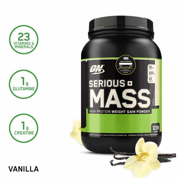 Optimum Nutrition (On) Serious Mass Weight Gain Powder - 3 Lbs 1.36 Kg (Vanilla)