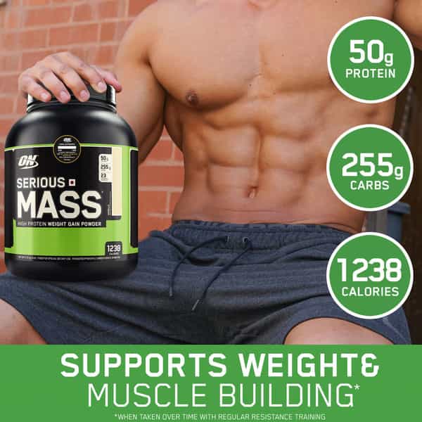 Optimum Nutrition (On) Serious Mass Weight Gain Powder - 3 Lbs 1.36 Kg (Vanilla)