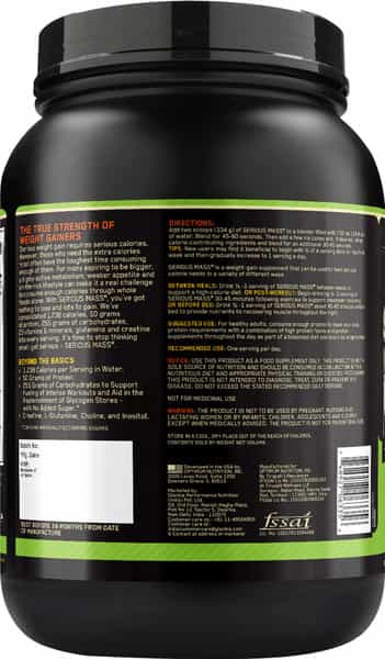Optimum Nutrition (On) Serious Mass Weight Gain Powder - 3 Lbs 1.36 Kg (Vanilla)