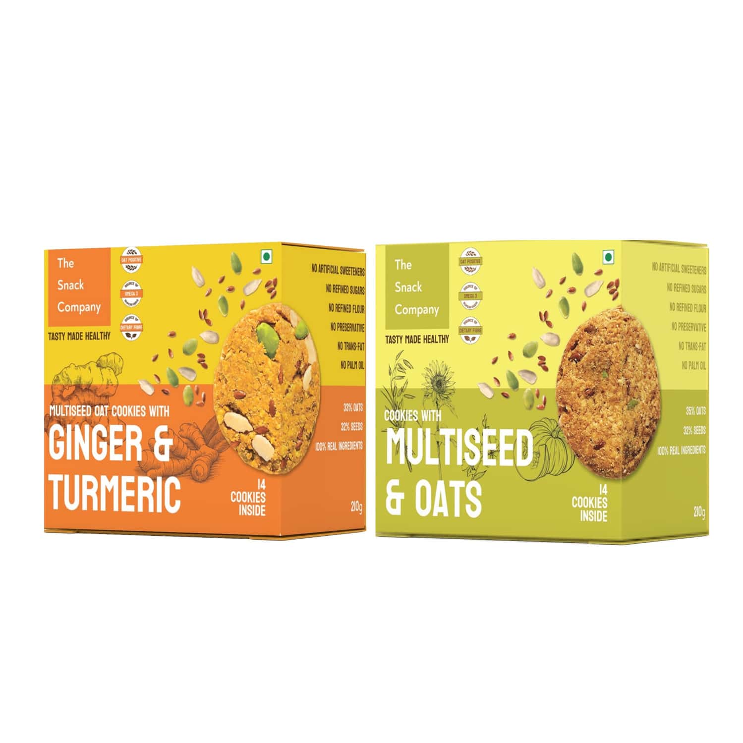 The Snack Company Healthy Oats & Multi Seed - Classic Ginger Turmeric Combo Cookies Biscuit (2x210g)
