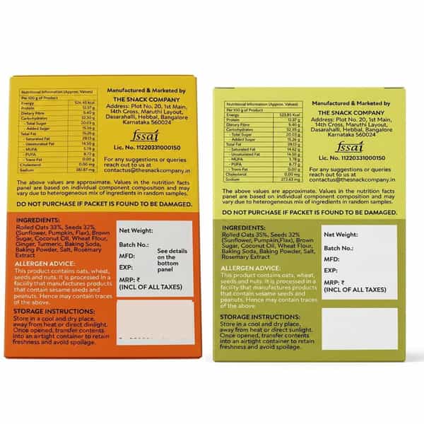 The Snack Company Healthy Oats & Multi Seed - Classic Ginger Turmeric Combo Cookies Biscuit (2X210g)