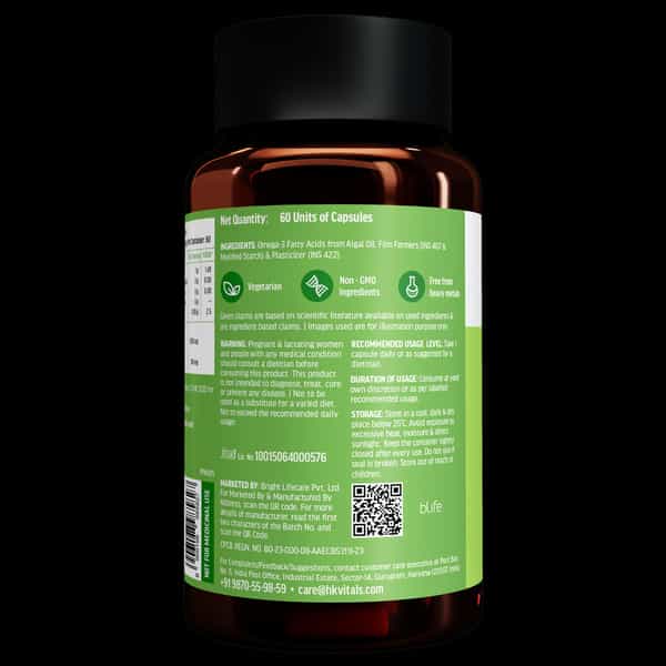Hk Vitals Vegetarian Omega-3 Supplement (60 Capsules) | 1000Mg With 100Mg Algal Dha