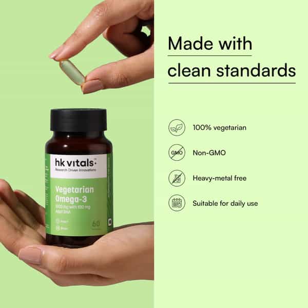 Hk Vitals Vegetarian Omega-3 Supplement (60 Capsules) | 1000Mg With 100Mg Algal Dha