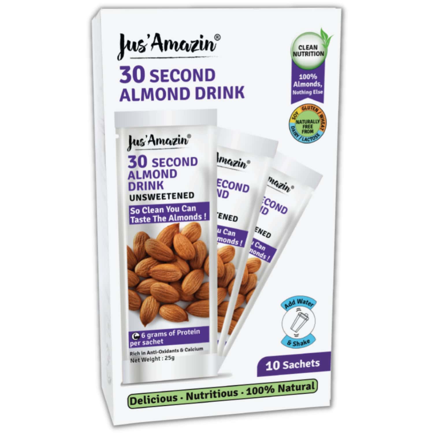 Jus Amazin 30 Second Almond Drink Unsweetened (10x25g Sachet)|1 Sachet = 1 Glass Of Almond Drink