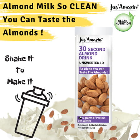Jus Amazin 30 Second Almond Drink Unsweetened (10x25g Sachet)|1 Sachet = 1 Glass Of Almond Drink