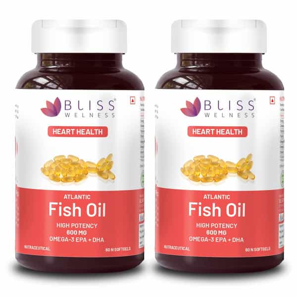 Bliss Welness Omega 3 Fish Oil Gold For Brain Heart& Joint Supplement -60 Softgel Capsules|Pack Of 2
