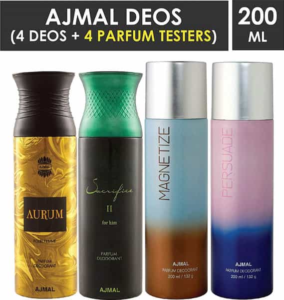 Ajmal 1 Aurum For Women 1 Sacrifice Ii For Men 1 Magnetize 1 Persuade Unisex Deodorant Combo Pack 4