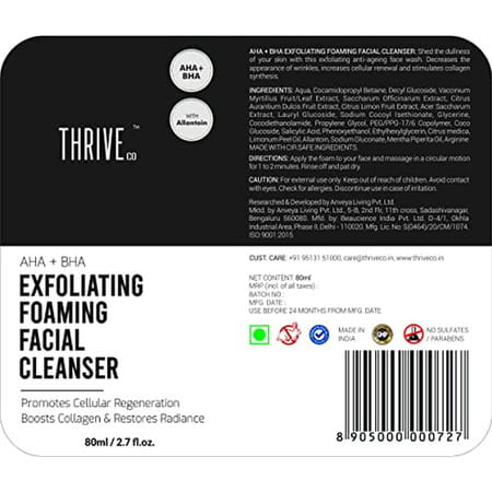 Thriveco Exfoliating Foaming Face Wash With Aha+Bha | 80 Ml X Pack Of 1