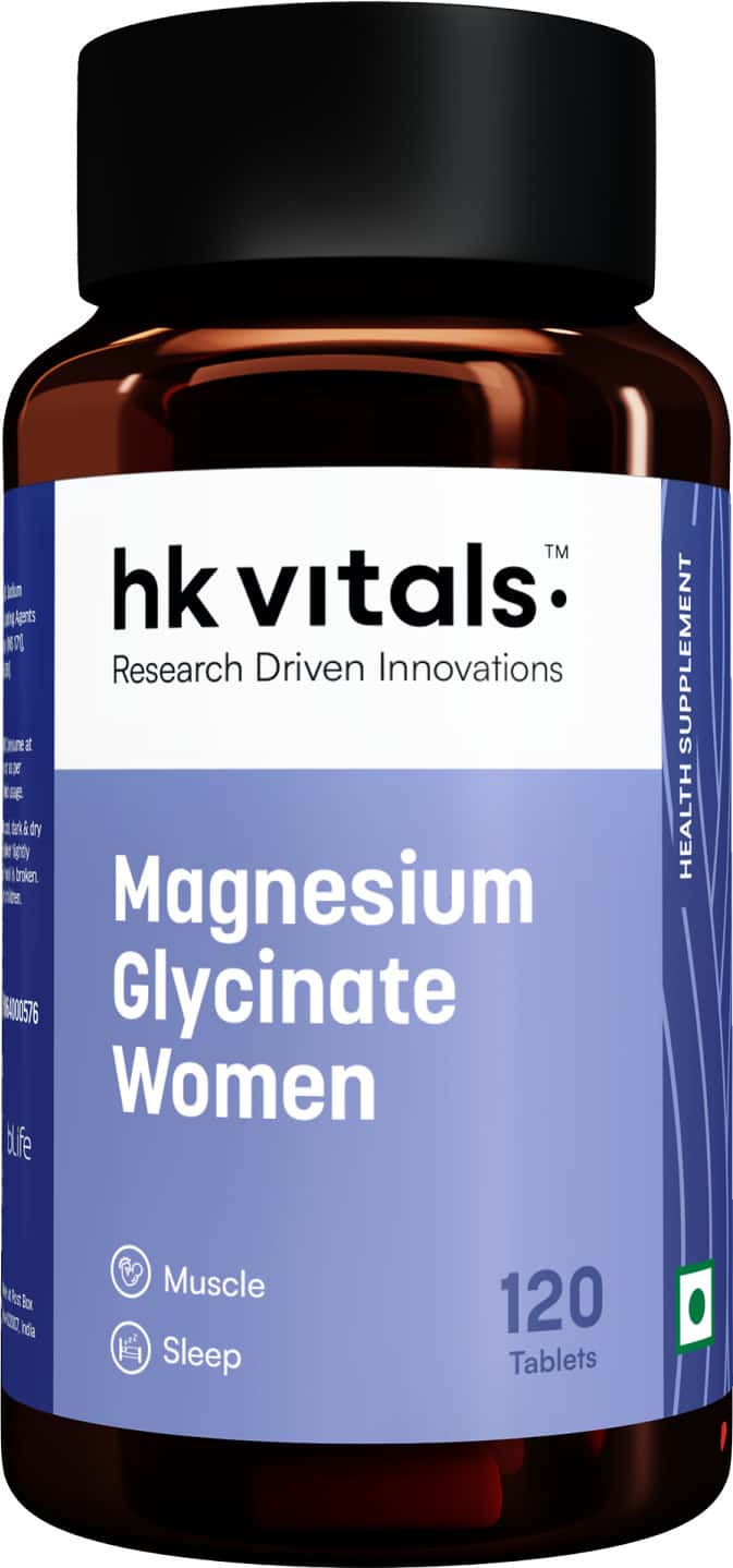 Hk Vitals Magnesium Glycinate Women (1682mg) | 120 Tablets | Helps In Cramps