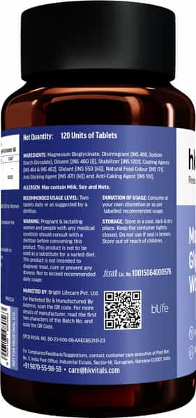 Hk Vitals Magnesium Glycinate Women (1682Mg) | 120 Tablets | Helps In Cramps