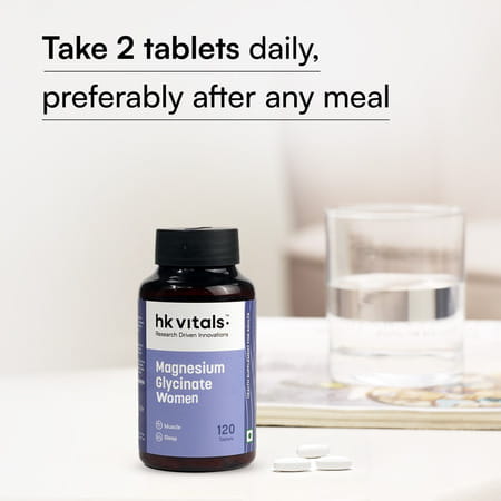 Hk Vitals Magnesium Glycinate Women (1682mg) | 120 Tablets | Helps In Cramps