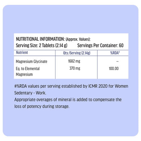 Hk Vitals Magnesium Glycinate Women (1682mg) | 120 Tablets | Helps In Cramps