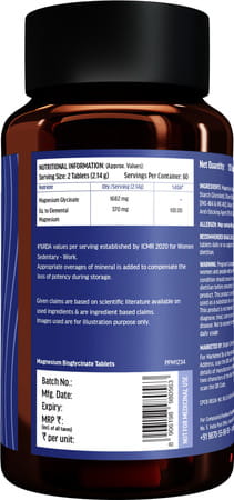 Hk Vitals Magnesium Glycinate Women (1682mg) | 120 Tablets | Helps In Cramps