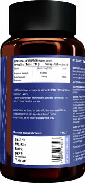 Hk Vitals Magnesium Glycinate Women (1682Mg) | 120 Tablets | Helps In Cramps