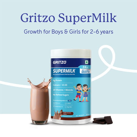 Gritzo Supermilk Growth (2-6Y Boy & Girl) | 6G Protein Powder (Double Chocolate | 400G)