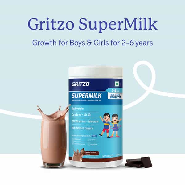 Gritzo Supermilk Growth (2-6Y Boy & Girl) | 6G Protein Powder (Double Chocolate | 400G)