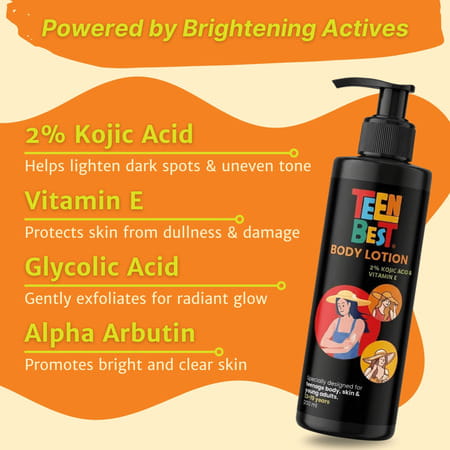 Healthbest Teens Body Lotion With Kojic Acid & Vitamin E - 200ml For Boys & Girls Ages 13-19