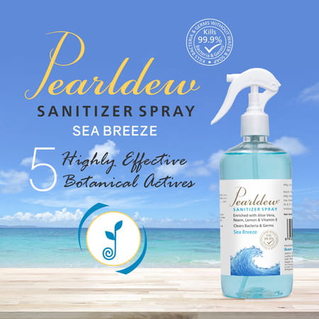 Pearldew Sanitizer Spray (Sea Breeze) 500 Ml | Aloe & Neem | Paraben Free (Pack Of 2)