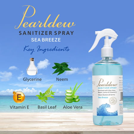 Pearldew Sanitizer Spray (Sea Breeze) 500 Ml | Aloe & Neem | Paraben Free (Pack Of 2)
