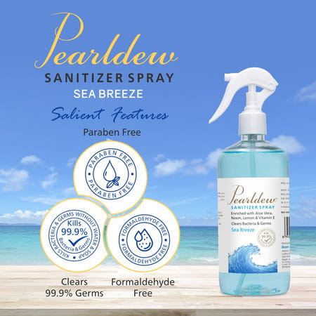 Pearldew Sanitizer Spray (Sea Breeze) 500 Ml | Aloe & Neem | Paraben Free (Pack Of 2)