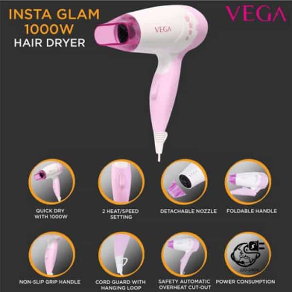 Vega Insta Glam 1000 Hair Dryer - Vhdh-20