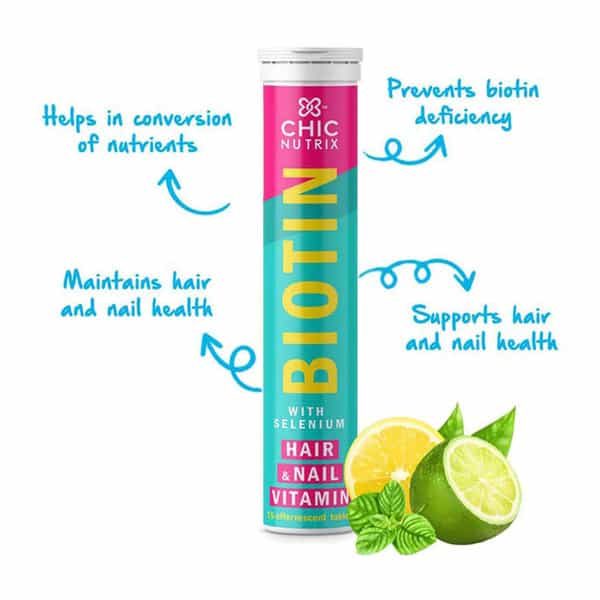 Chicnutrix Biotin With Selenium - Hair & Nail Vitamin - 30 Effervescents - Lime & Lemon