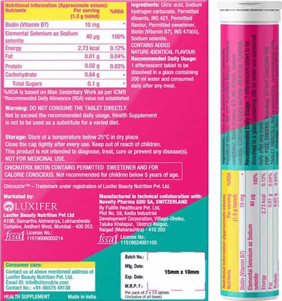 Chicnutrix Biotin With Selenium - Hair & Nail Vitamin - 30 Effervescents - Lime & Lemon