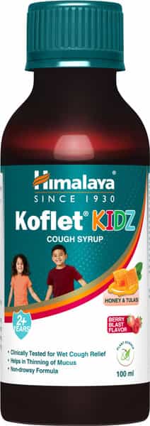 Himalaya Koflet Kidz Cough Syrup | For Wet Cough | Honey & Tulasi | Berry Blast | 100 Ml